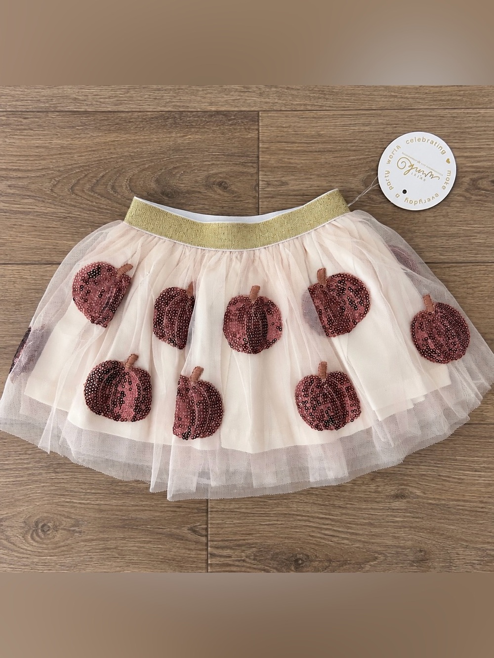Sweet Wink Girls Pumpkin Sequin Tutu Skirt Cream Size 1-2Y NWT